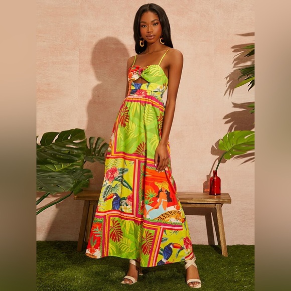 Vibrant Floral Key-Hole Maxi Dress,Cotton Blend, Excellent Condition, Size M - Picture 3 of 10